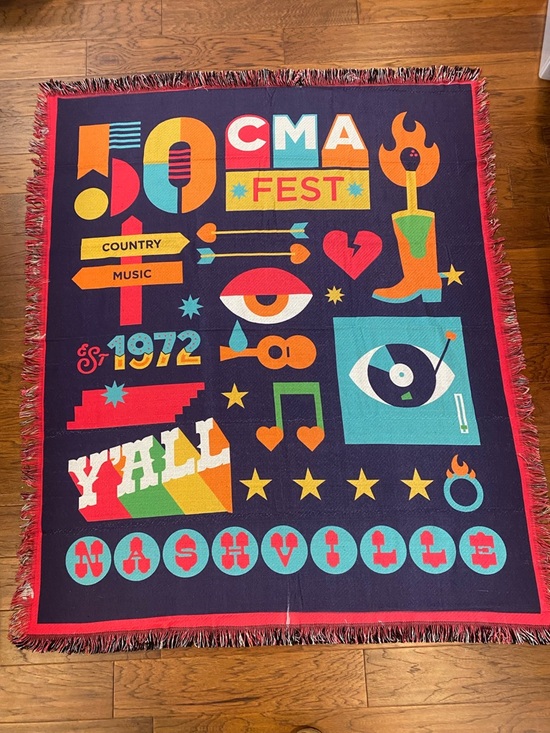 CMA Fest 50th Anniversary Throw Blanket Other - CMA Fest 50th Nashville Graphic Throw Blanket-‎ Like New Condition